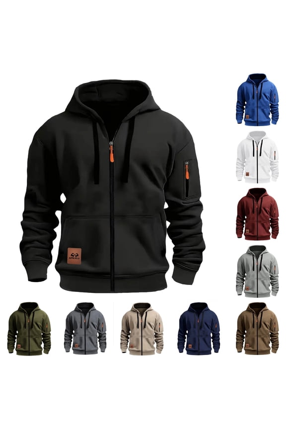 Zip up Mens Hoodies with Zipper Hooded Sweatshirts Plain Sports Long Sleeve Casual Multi Pockets Athletic Sweatshirts for Men