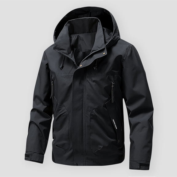 Goodtrade8 Zip up Mens Jackets with Hoods Pockets Windbreaker Casual Plain Hooded Long Sleeve Mens Coats