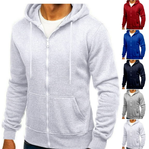 Goodtrade8 Zip up Mens Winter Jackets and Coats Hooded Athletic Pocket Long Sleeve Plain Winter Coats for Men