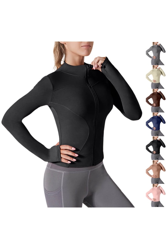 Zip up Sports Jacket Yoga Sun-protective Oversized Coats for Women High Neck Long Sleeve Plain Casual Women's Tops