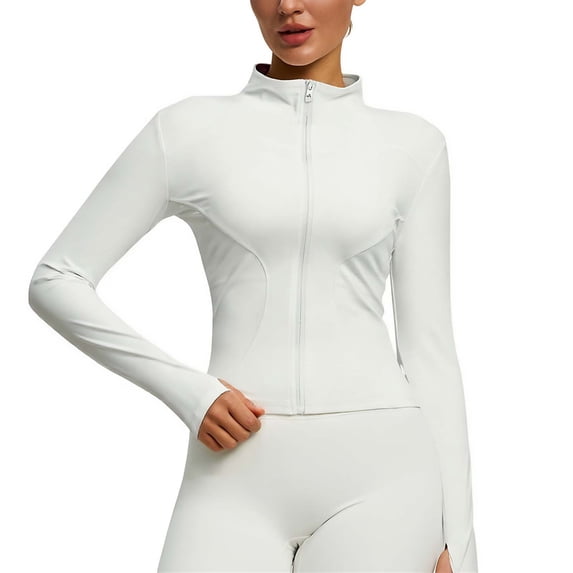 Goodtrade8 Zip up Winter Jackets for Women Lightweight Yoga Long Sleeve Casual Solid Color High Neck Women's Winter Tops