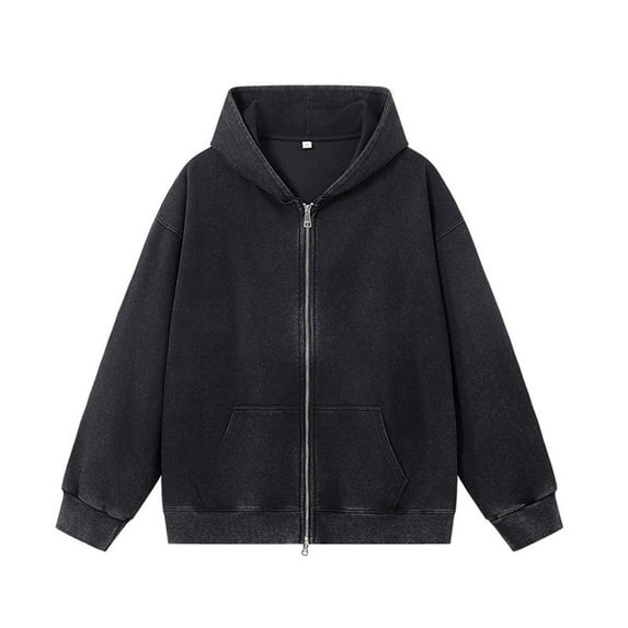 Goodtrade8 Zipper Jackets for Men Winter Outwear Pockets Long Sleeve with Hood Solid Color Mens Coats