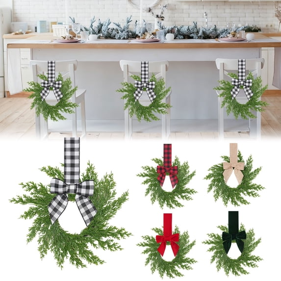 Goodw7 Artificial Christmas Wreath, French Style Pine Branch Wreath with Elegant Bow, Hanging Ornament for Wall and Door Decoration