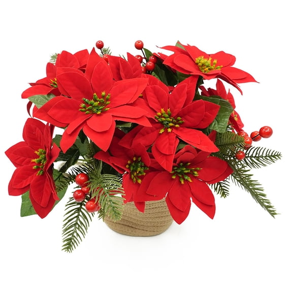 Goodw7 Artificial Poinsettia Christmas Flowers, Glitter Shining Leaves Picks for Holiday Tree Mantel Decor, Realistic Winter Ornaments for Indoor Home Display