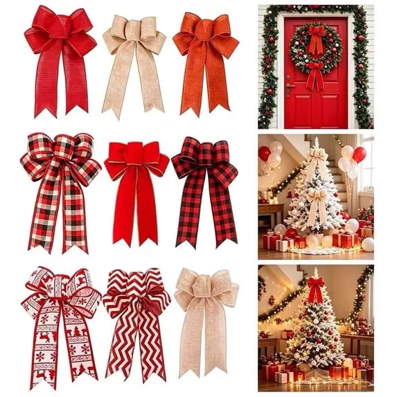 Goodw7 Fabric Christmas Bows, Tree Ornament Set with Back Hook for Secure Attachment, Multifunctional Holiday Accents for Wreath Table and Gift Decor