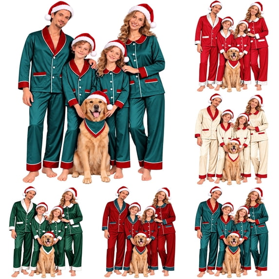 Goodw7 Family Christmas Sleepwear Set, Satin Button Front Holiday Pajamas with Smooth Soft Fabric for Family Gatherings and Holiday Cards, Womens