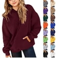 thumbnail image 1 of Goodw7 Kids Oversized Plain Hooded Sweatshirt, Pullover Hoodie with Kangaroo Pocket, No Drawstring Long Sleeve Cozy Top for Boys Girls Outdoor, 1 of 8