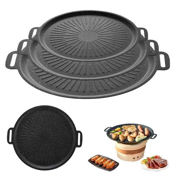 Goodw7 Korean Grill Pan, Nonstick Round BBQ Griddle with Stone Coating, Portable Frying Pan for Camping Travel Home, Compatible with Induction Stove and Open Fire