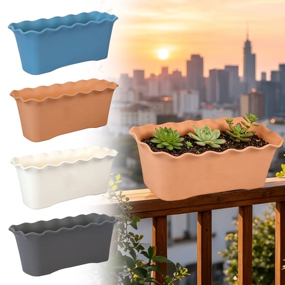 Goodw7 Plastic Rectangular Planter, Wavy Ruffled Edge Flowerpot with Drainage Hole, Sturdy Container for Patio Balcony and Garden Planting