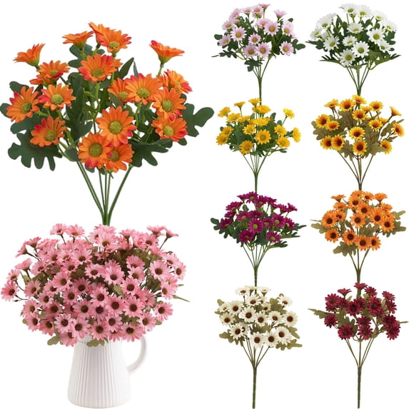 Goodw7 Realistic Fake Fall Daisies, Artificial Flower Arrangements for Home Garden, Lifelike Plants for Front Porch Window Boxes Vases Planters Decor