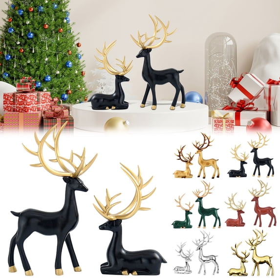 Goodw7 Reindeer Ornaments for Christmas Tree, Set of 2 Resin Deer Decor with Realistic Finish, Charming Indoor Holiday Accents for Shelf Desk Fireplace Window Sill