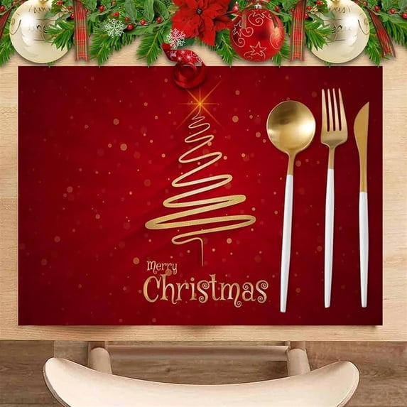 Goodw7 Waterproof Placemats for Dining Table, Christmas Themed Wipeable Table Mats with Stain Resistant Surface, Practical Holiday Kitchen Table Protectors for Daily Use and Party Decor