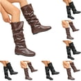 thumbnail image 1 of Goodw7 Women Soft Leather Knee High Boots, Pull On Ruched Flat Heel Bootie, Retro Casual Winter Shoes for Urban Walk Commute Dating Errands, 1 of 9