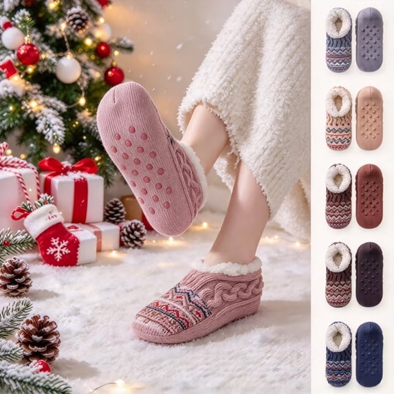 Goodw7 Women Winter Slipper Socks, Thick Fleece Lined Non Slip Floor Socks with Grippers, Soft Warm Knit Home Socks for Ladies Indoor Lounging Bedroom Living Room Travel