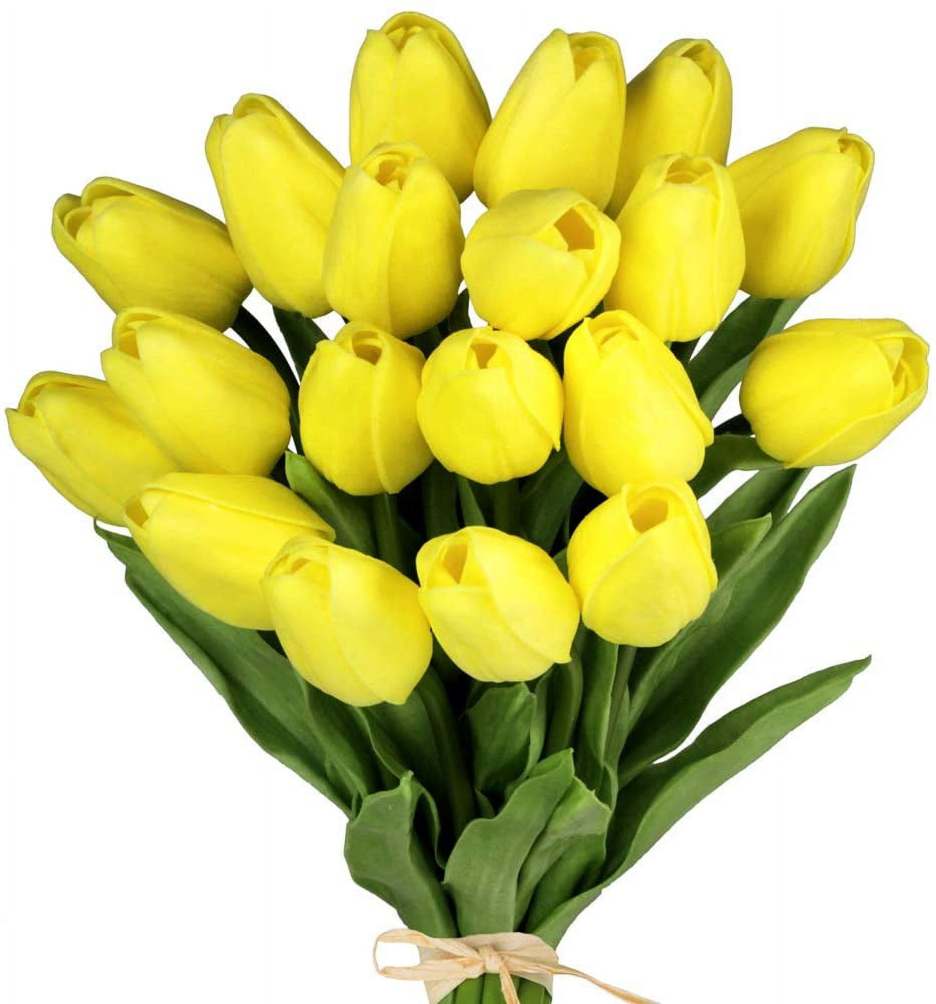 Goodwill 20 Pcs Artificial Yellow Tulip Flowers Faux Tulip Stems PU