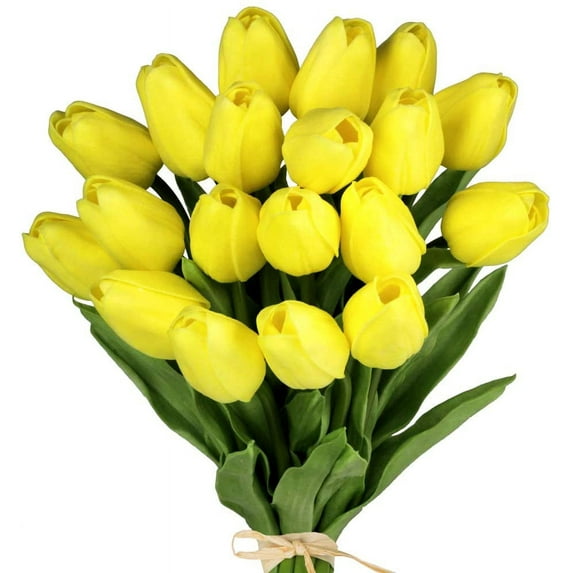 Goodwill 20 Pcs Artificial Yellow Tulip Flowers Faux Tulip Stems PU Real Touch Tulips for Easter Spring Wreath Floral Arrangement Centerpiece Wedding Bouquet Memorial Day Cemetery Décor 14"