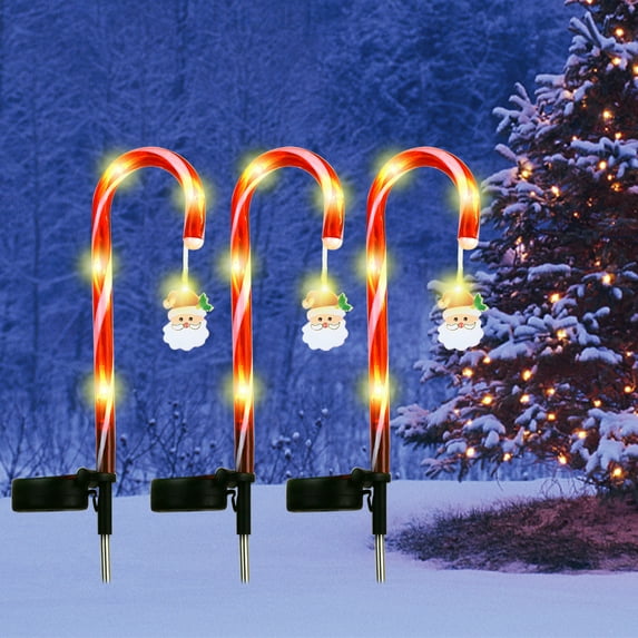 Goodwill 3 Pack Solar Candy Cane Lights Outdoor Pathway, Christmas Candy Cane with Santa Claus Markers Lights for Holiday Yard Lawn Garden Christmas Decorations