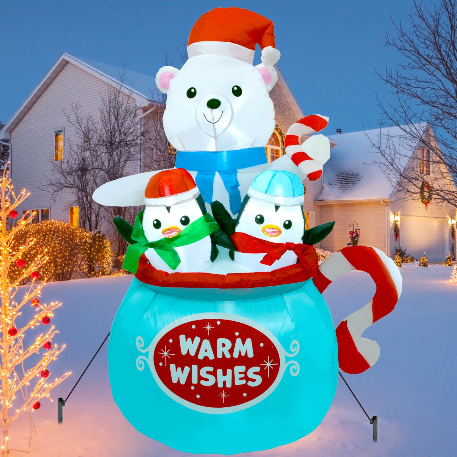 Goodwill 5Ft Christmas Inflatables, Polar Bear with Penguins, Lighted ...