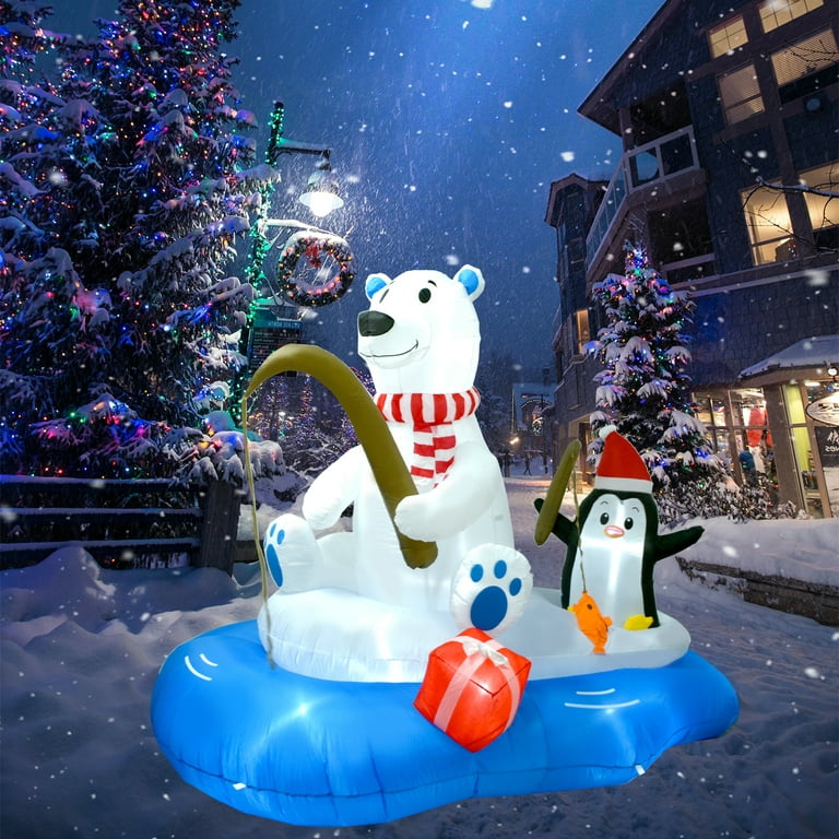 1pc 6ft Christmas Inflatable Decoration, Polar Bear Fishing With Penguins  Christmas Inflatable For Outdoor Yard Decoration, Blow Up Lighted Decor  With Led Lights For Garden Lawn Indoor Holiday Xmas Party Decoration (us