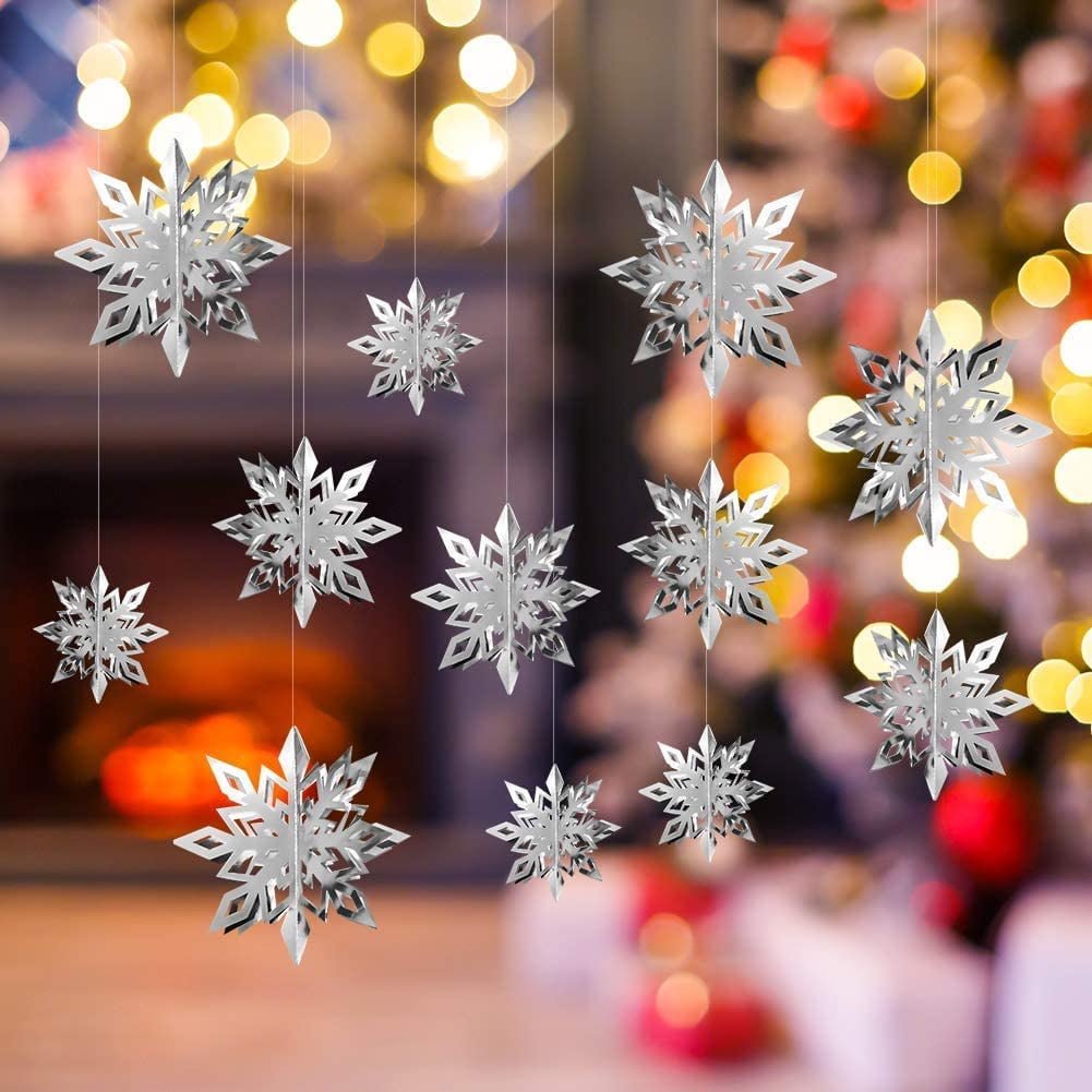 12PCS Snowflake Hanging Decorations Frozen Birthday Party Supplies Winter  Wonderland Party Decorations White Christmas Snowflake Decorations  Snowflake