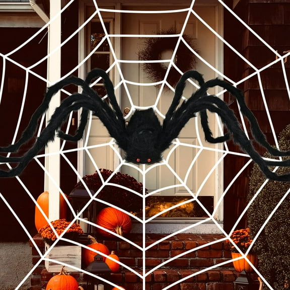 Goodwill Halloween Spider Web Decorations, 16.4FT Large Spider Web with 29.5" Giant Halloween Spider, Extra Stretch Cobwebs & Scary Hairy Spider for Halloween Outdoor Yard Party Decorations