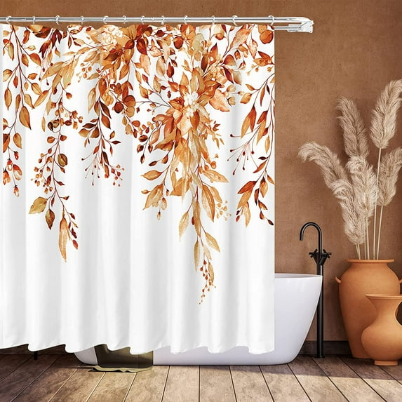 Goodwill Orange Eucalyptus Shower Curtain Sets, Watercolor Bright Leaves on The Top Plant with Floral Bathroom Decoration 72x72 Inch with Hooks