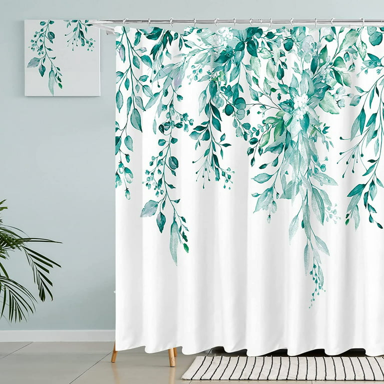 Goodwill Teal Eucalyptus Shower Curtain Sets, Watercolor Turquoise