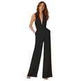thumbnail image 1 of Goodwill Women's Sexy High Waisted Jumpsuits V-Neck Halter Wide Leg Long Pants Wedding Rompers Overalls with Pockets, 1 of 5