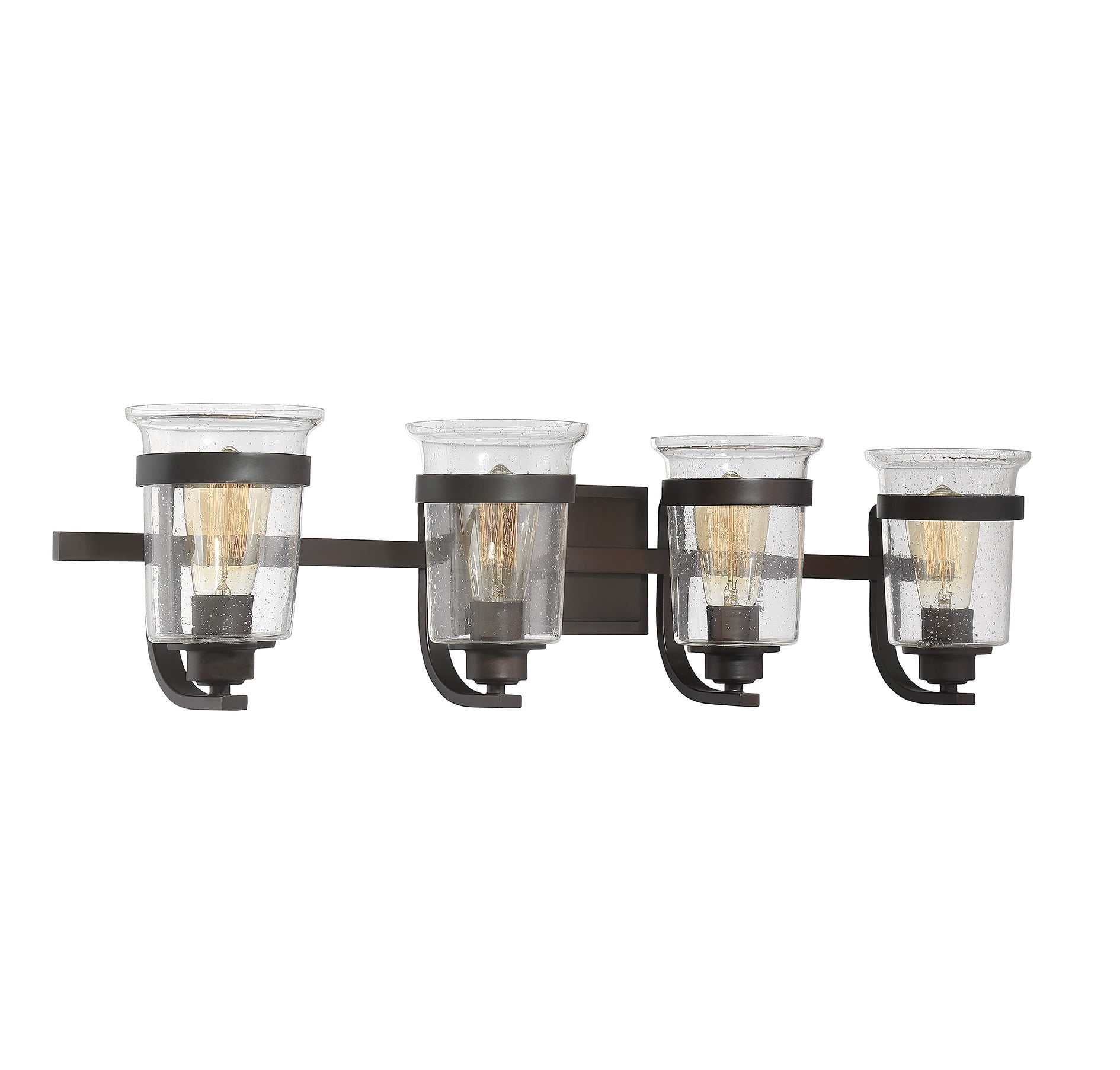 English Bronze 4-Light Bath Bar with Clear Seeded Glass