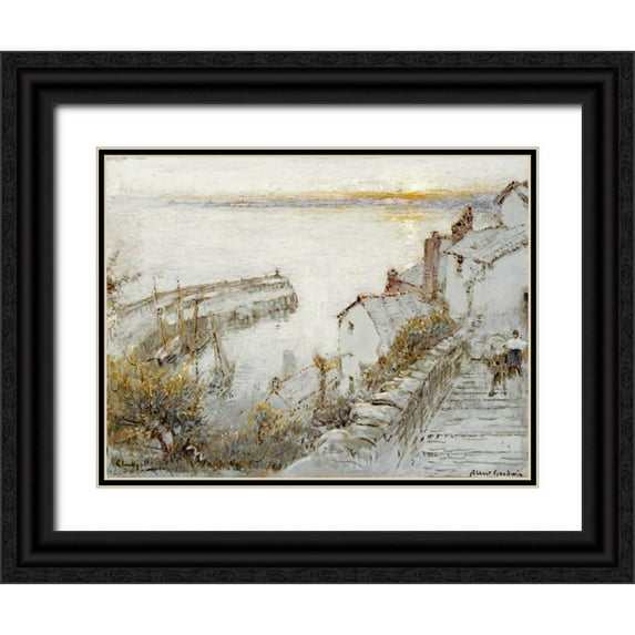 Goodwin, Albert 24x19 Black Ornate Wood Framed with Double Matting Museum Art Print Titled - Clovelly
