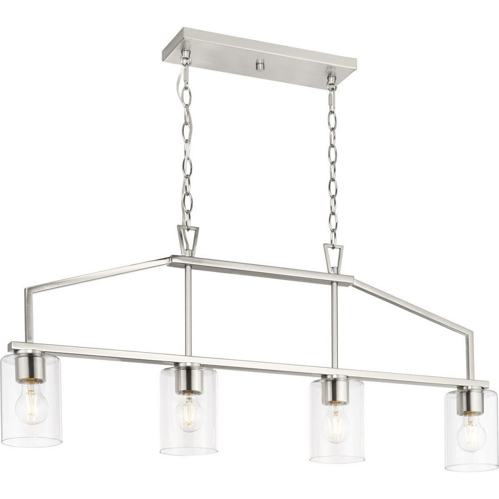 Goodwin Brushed Nickel 4-Light Linear Island Chandelier with Clear Glass Shades