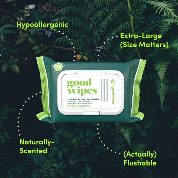 Goodwipes Flushable Butt Wipes, Botanical Bliss Scented, 12 Pack, 600 Total Wipes
