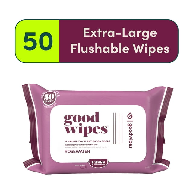 Goodwipes Flushable Butt Wipes Safe for Sensitive Skin, Rosewater