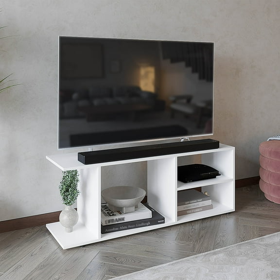 Goodwood Minimalistic Tv Stand for 65-Inch TV With 5 Open Shelves White