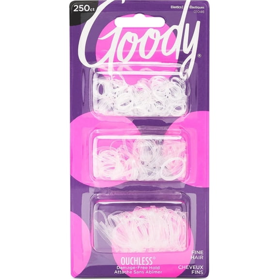 Goody 01046 Ouchless Polyband Hair Ties, Clear, Latex Elastic Bands, 250 Count