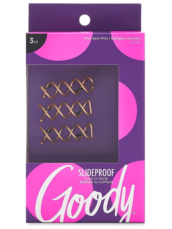 03482 SlideProof Mini Spin Pins, 3 Count, Assorted Colors, Spiral Hair Pins, Quick & Easy Buns, All-Day Twist Pins, Corkscrew Bobby Pins, Pain-Free Hair Accessories for Women & Men