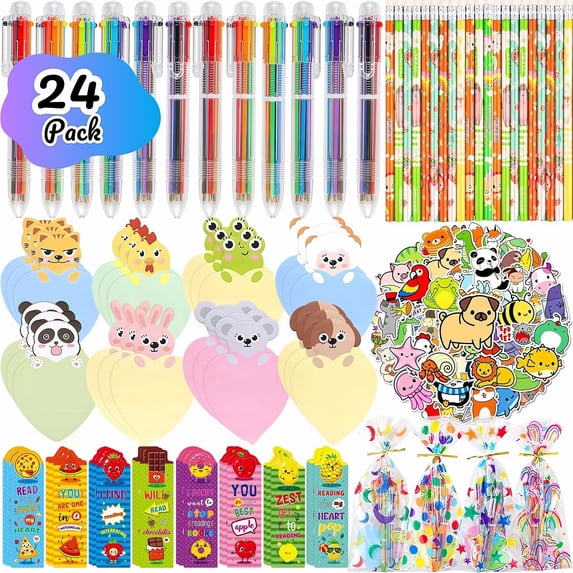 Goody Bags for Birthday 24 Set: Return Gifts with Multicolor Pens Pencils and Bookmarks for Classroom Prizes