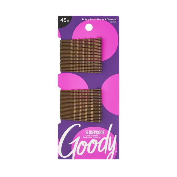 Goody Bobby Pins, Crimped Brown Hair Pins, Secure Hold, 45 Ct