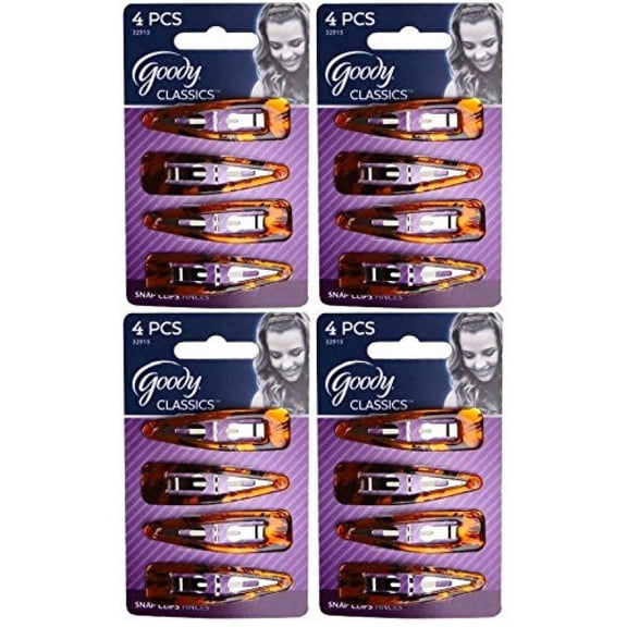 Goody Classics Contour Clip, Shiny Tort, - 4 Packs Of 4 Count = 16 Clips