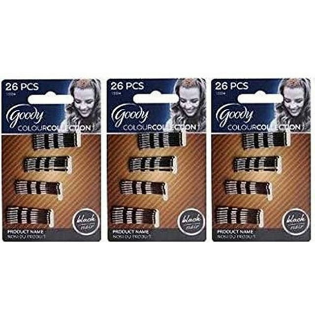 Goody Colour Collection Mini Bobby Pins Metallic - Color: Black- 3 Packs of 26 Count = 78