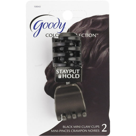 Goody Colour Collection Mini Claw Clip with StayPut Hold, Black, 2 Count