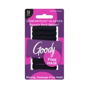 Goody ComfortFlex Ouchless Hold Seamless Black Hair Elastics for Fine Hair, 12 Pack, No-Slip Grip, No Snag