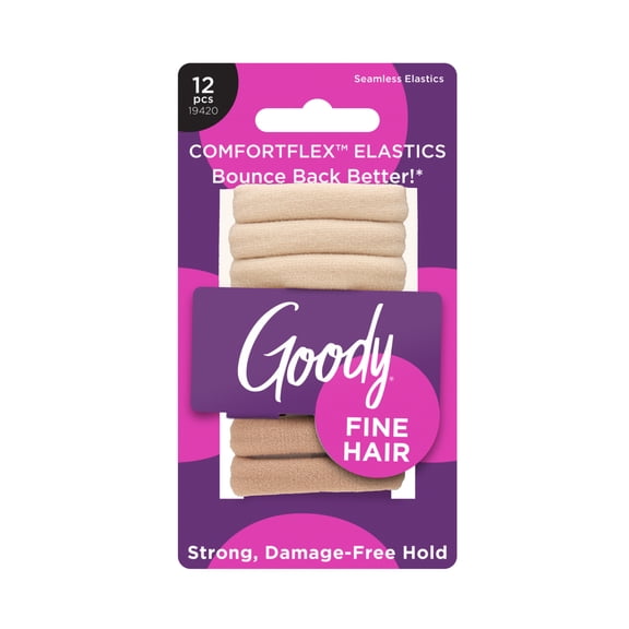 Goody ComfortFlex Ouchless Blonde Seamless Hair Elastics, No-Slip Grip, No-Snag, Fine Hair, 12 Ct