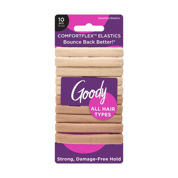 Goody ComfortFlex Ouchless Blonde Seamless Hair Elastics, No-Slip Grip, No-Snag, All Hair Types, 10 Ct