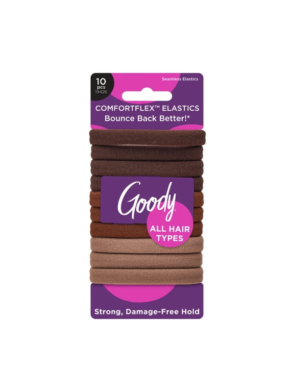 ComfortFlex Brown Seamless Elastics, Ouchless® Hold, No-Slip Grip Hair Ties, No Snag, For All Hair Types, 10ct