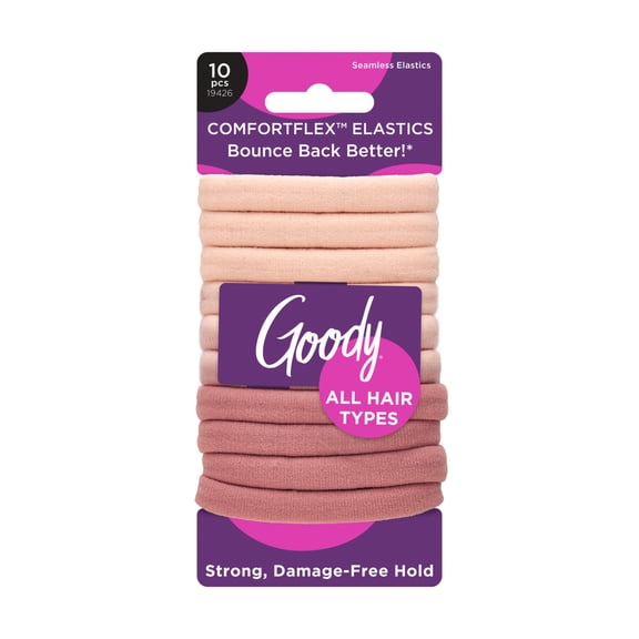 Goody ComfortFlex Ouchless® Multicolor & Pink Seamless Elastics, No-Slip Grip Hair Ties, No Snag, For All Hair Types, 10 Count