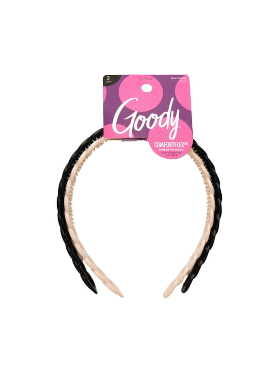 ComfortFlex Flexible Headbands, Black & Beige, All Day Comfort, No-Slip Grip, 2 Pack