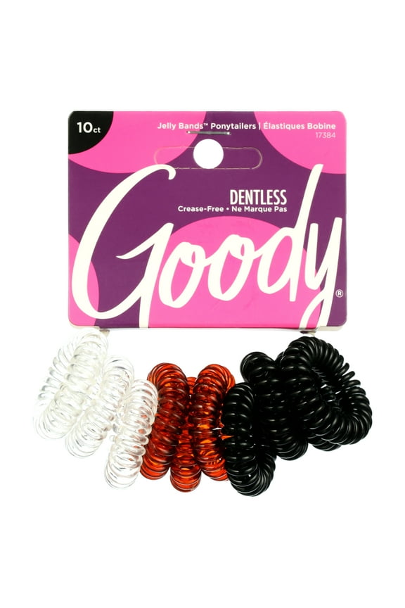 Dentless Jelly Band Mini Coils, Ponytail Hair Accessories, Assorted Colors, 10 Ct