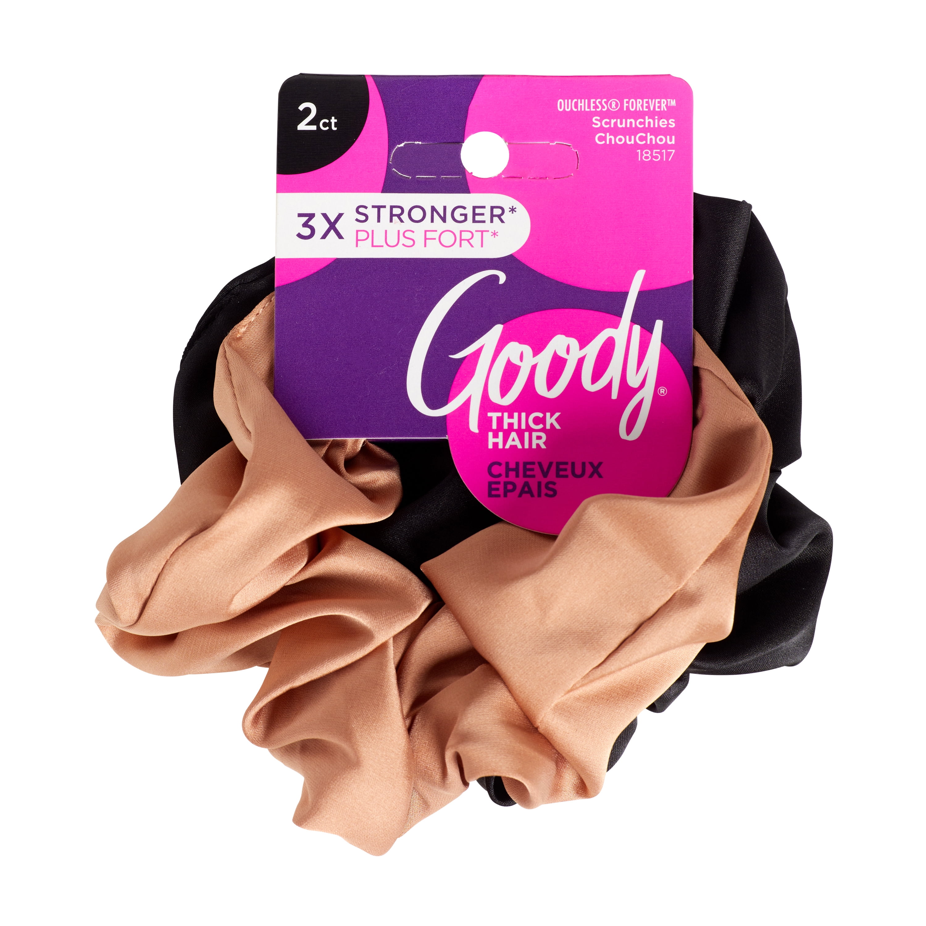 Goody Forever Ouchless Damage-Free Wear Satin Scrunchie 2Ct