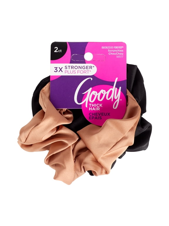 Forever Ouchless Satin Scrunchie, Damage-Free Wear, Black and Brown, 2 Ct
